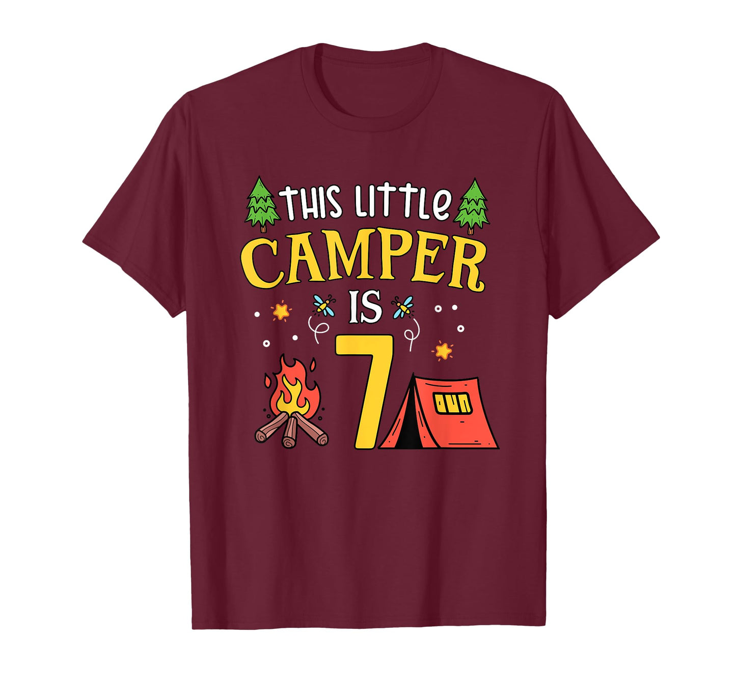 7th Birthday Little Camper Seven Years Old Camping Party T-Shirt