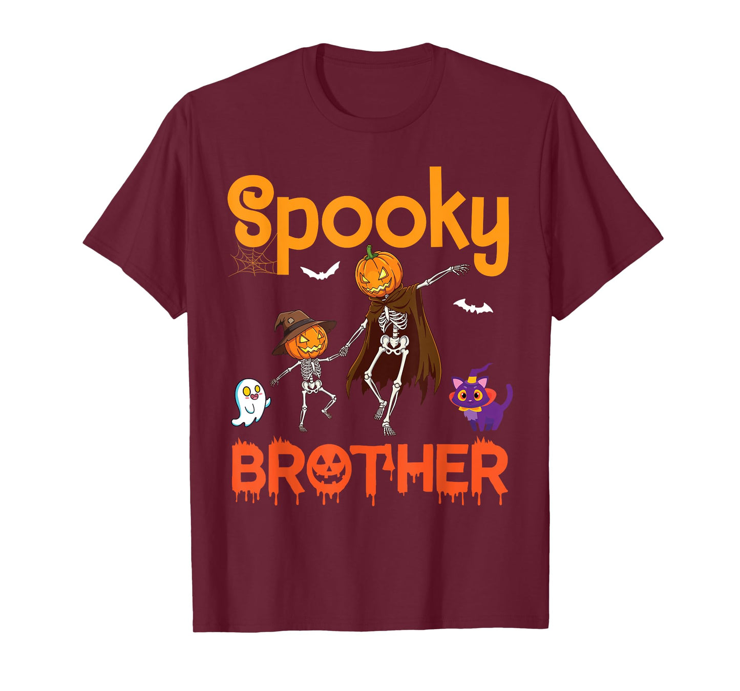 Spooky Brother Skeletons Dancing with Pumpkin Head and Ghost T-Shirt