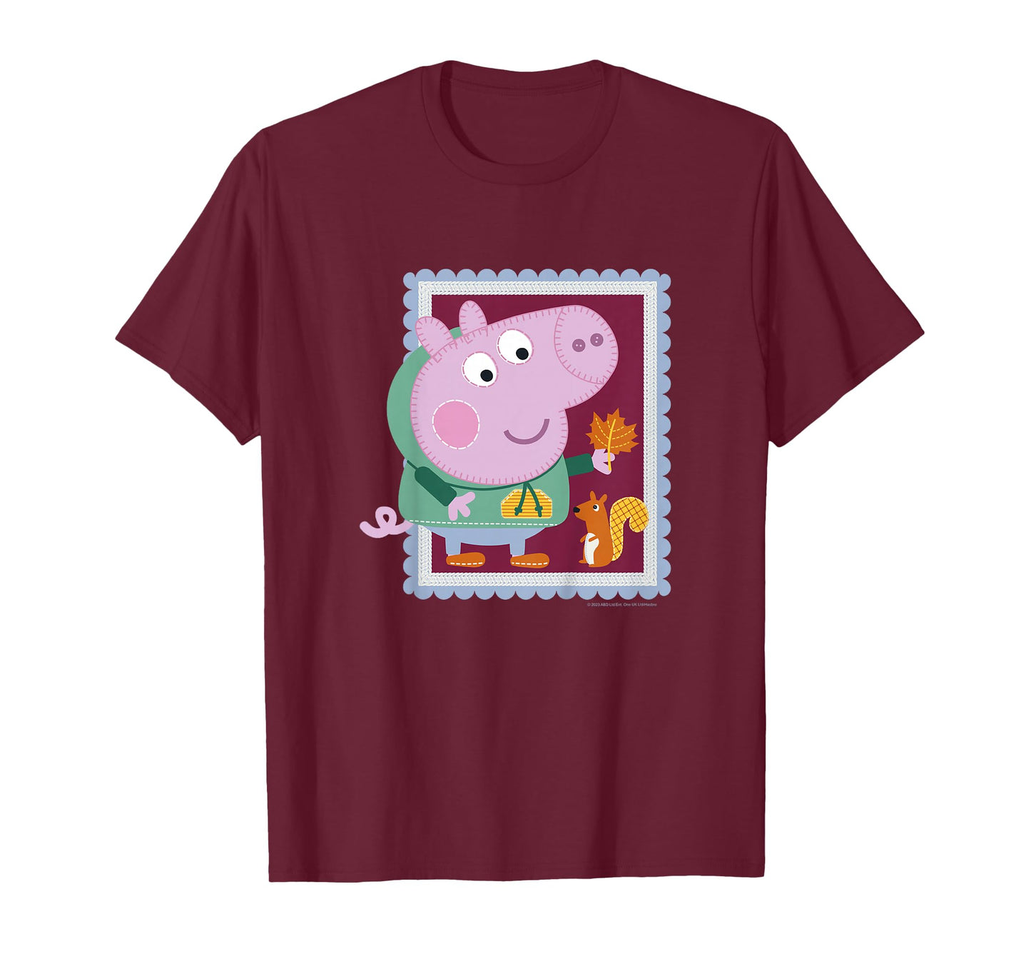 Kids Peppa Pig George & Squirrel Autumn Season Embroidered Stamp T-Shirt