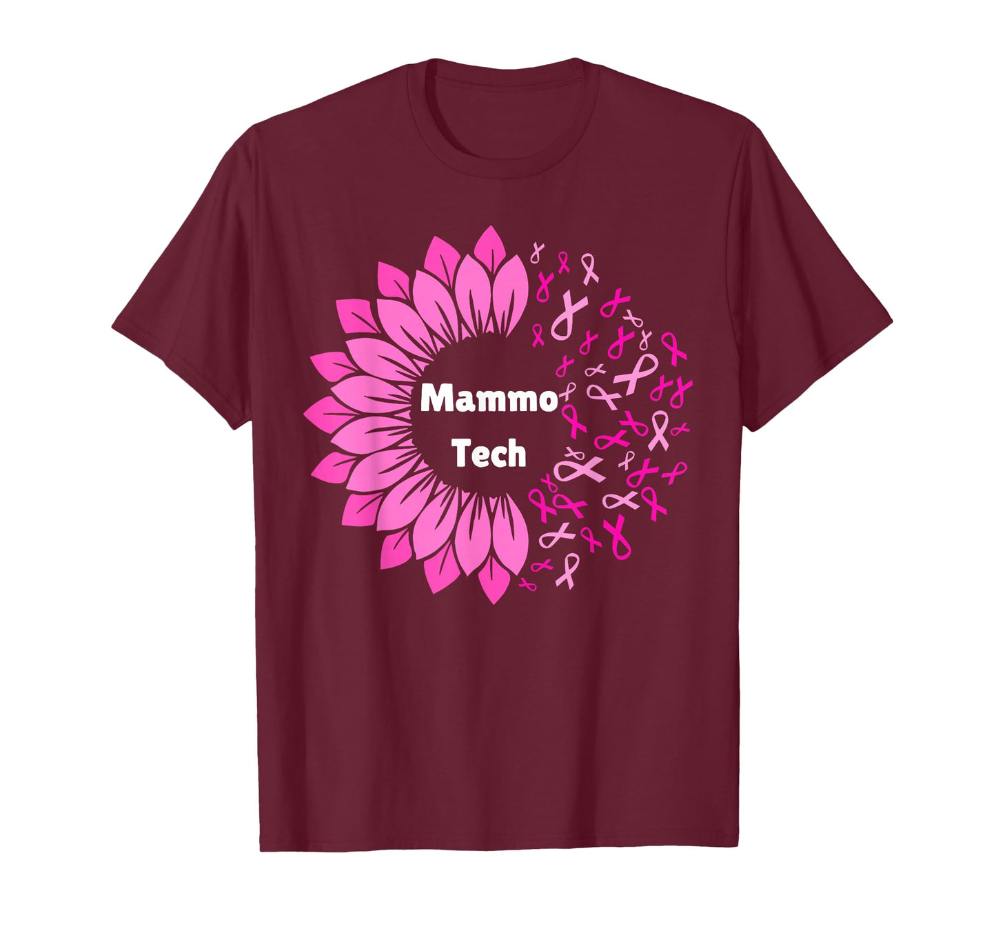 Retro Sunflower Ribbon Mammo Tech Mammography Technologist T-Shirt