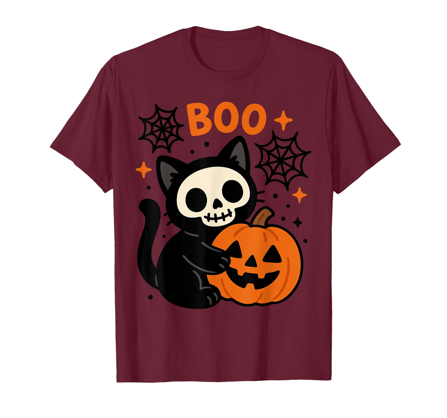 Black Cute Cat Skeleton Boo Pumpkin Halloween Vibes T-Shirt