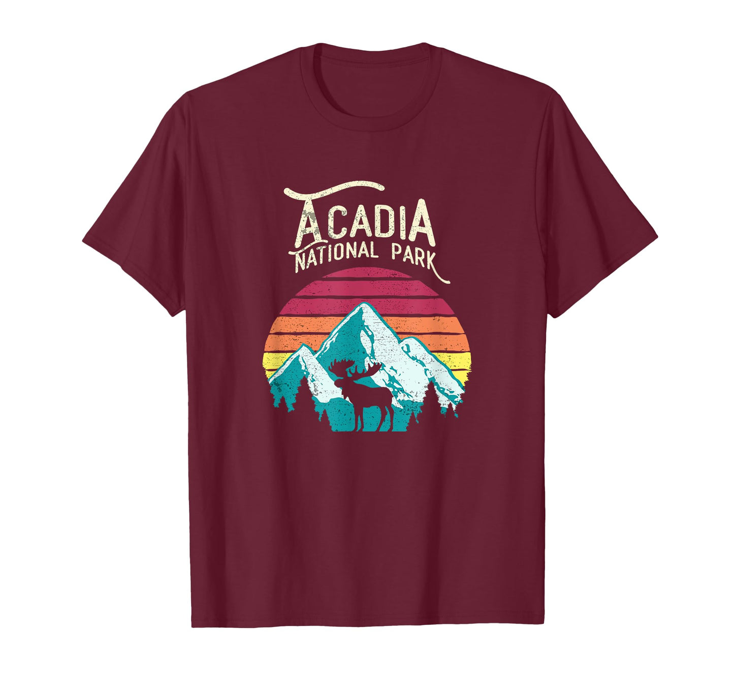 Vintage Acadia National Park, Maine Mountains Moose T Shirt T-Shirt