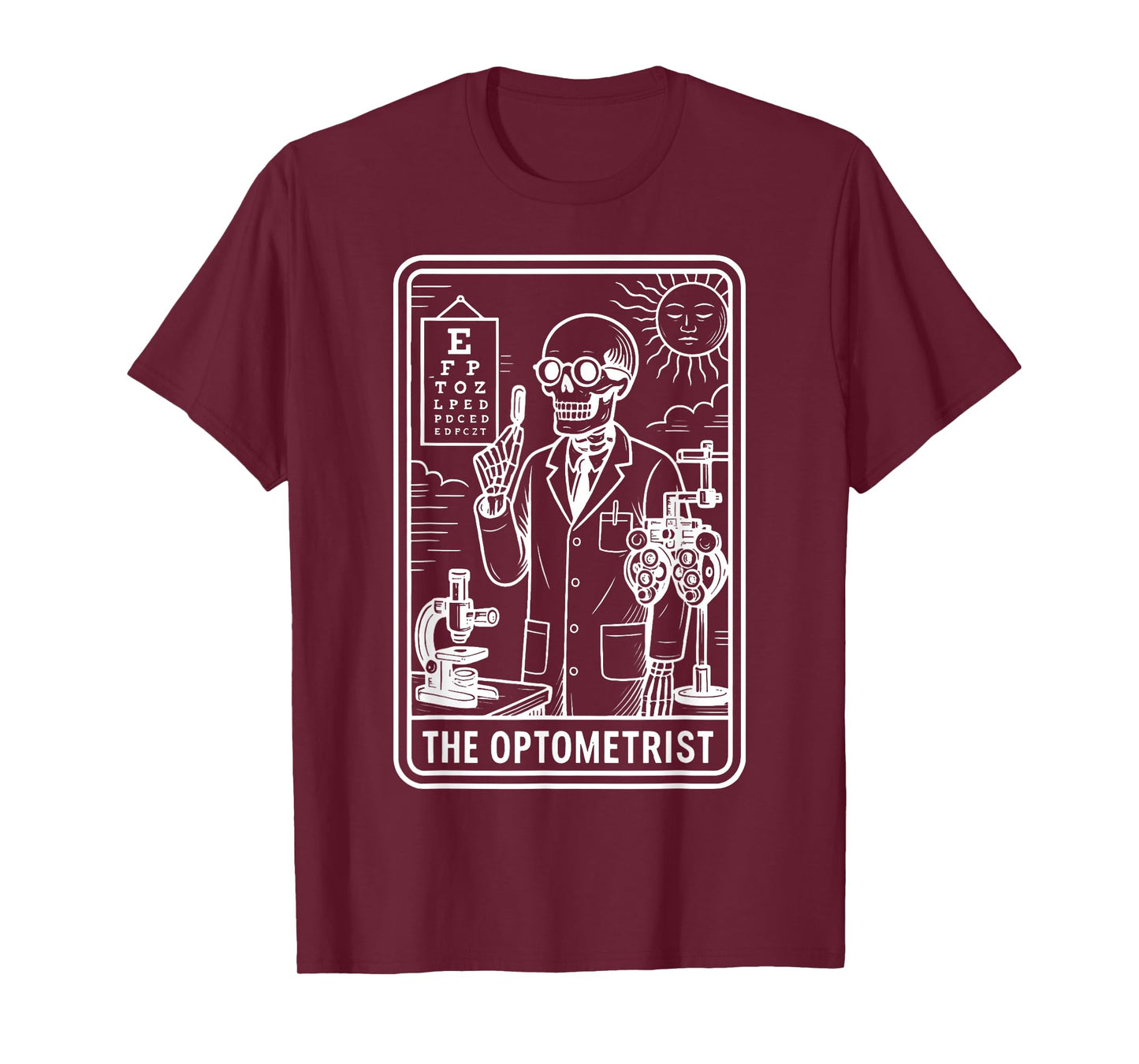 Funny Skeleton Optometrist Tarot Card Eye Doctor Halloween T-Shirt