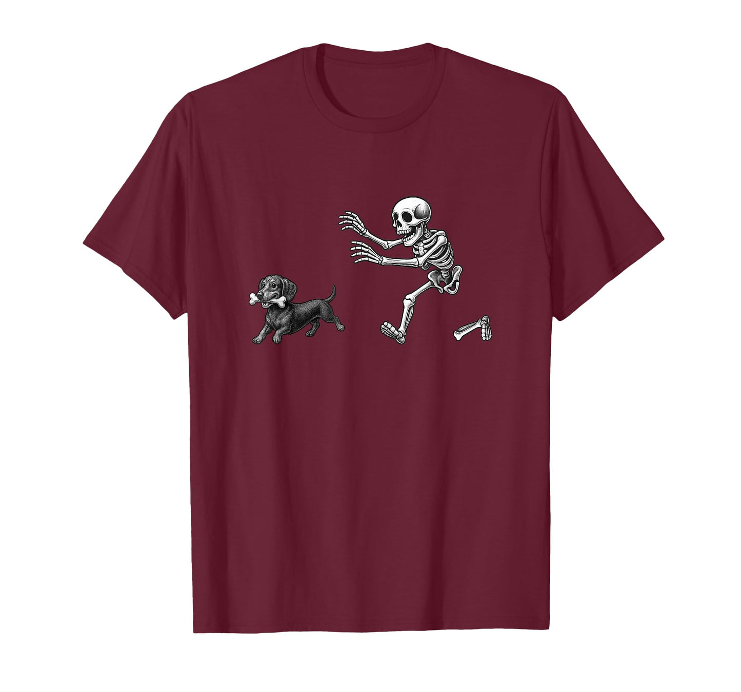 Funny Skeleton Chasing Dachshund Dog Halloween Dogs Lover T-Shirt