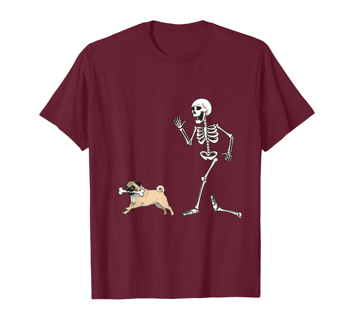 Funny Halloween Pug and Skeleton T-Shirt