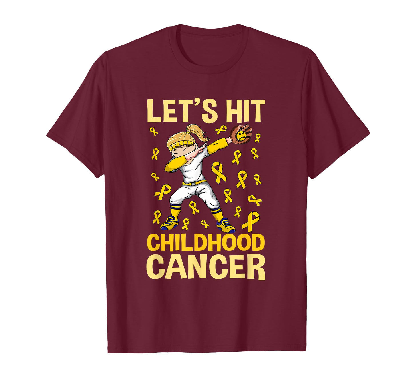 Dabbing Softball Girl Let's Hit Childhood Cancer Awareness T-Shirt