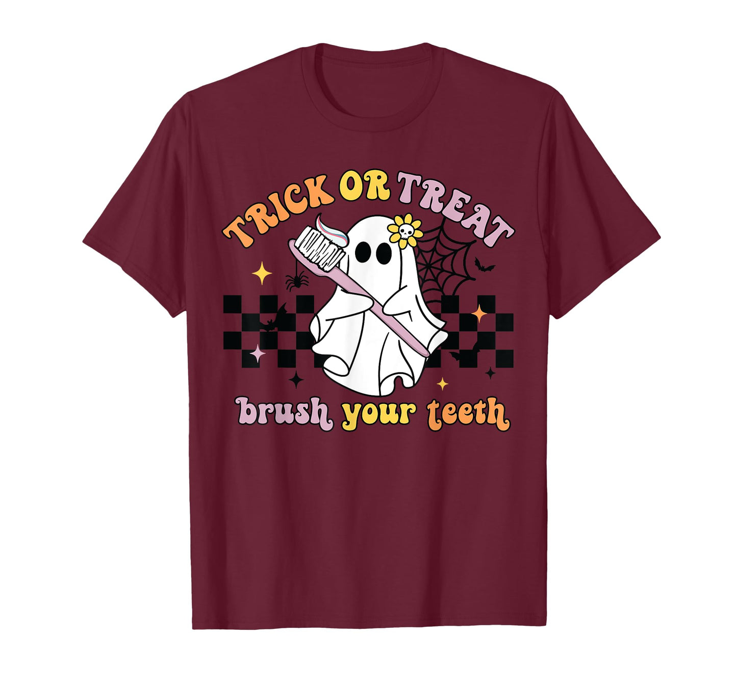 Trick Or Treat Brush Your Teeth Retro Halloween Cute Dentist T-Shirt