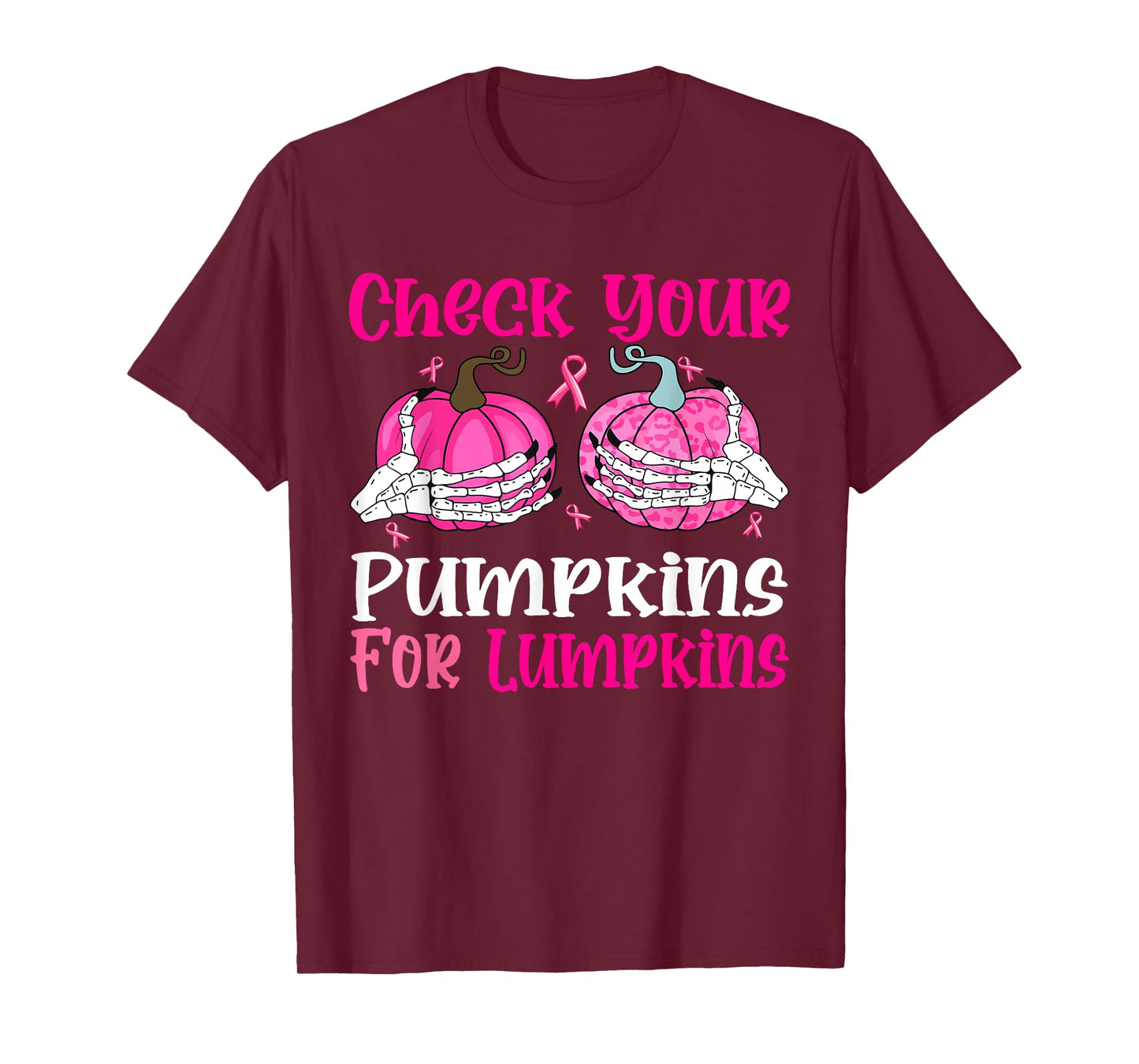 Check Your Pumpkins Breast Cancer Awareness Halloween Women T-Shirt
