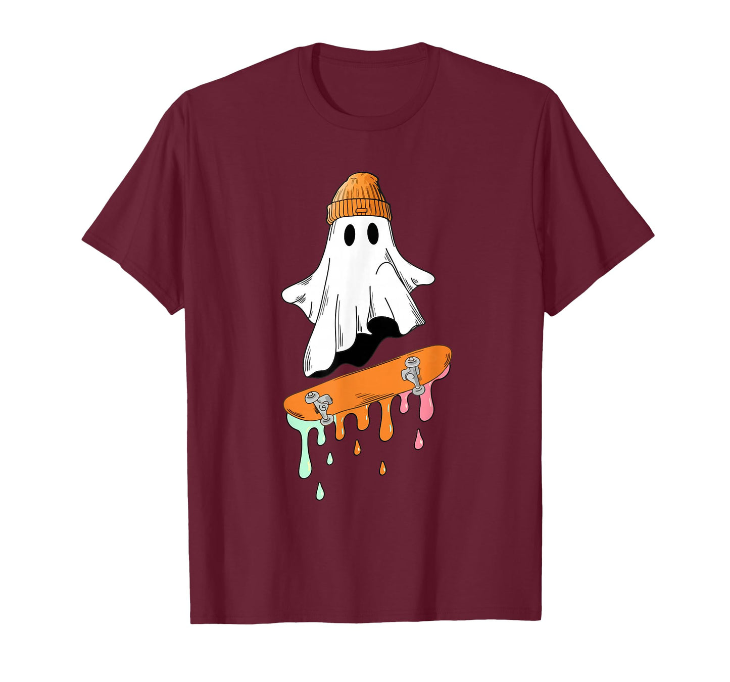 Ghost Skateboard Lazy Halloween Costume Skateboarding Drip T-Shirt