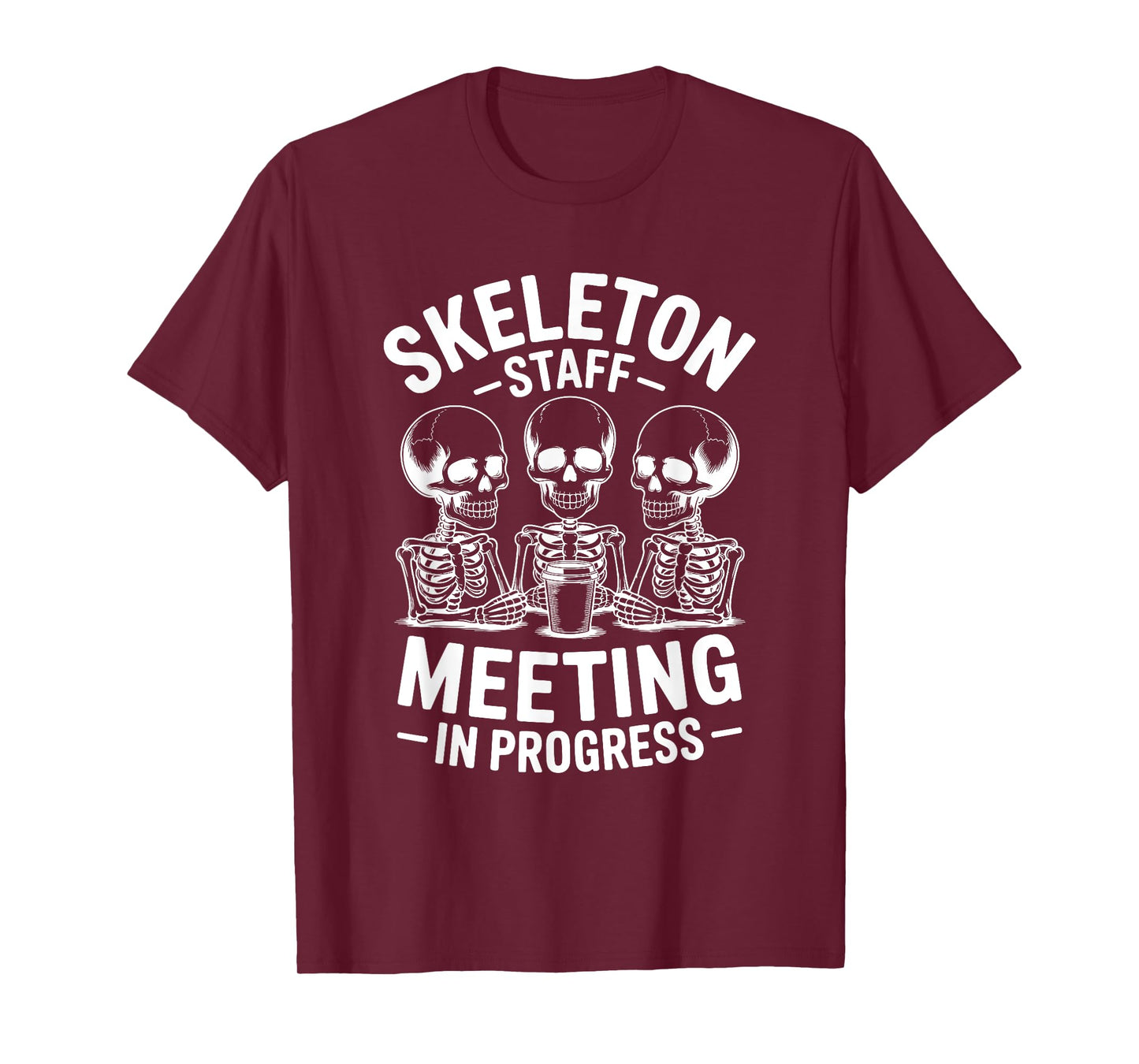 Skeleton Staff Meeting in Progress Matching Halloween Office T-Shirt