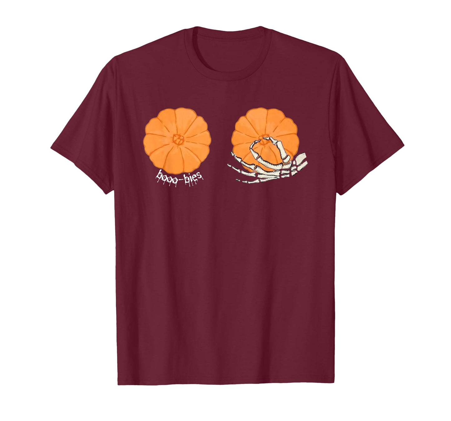Funny Pumpkin Boobs Booo-bies Skeleton Hands Bra Halloween T-Shirt