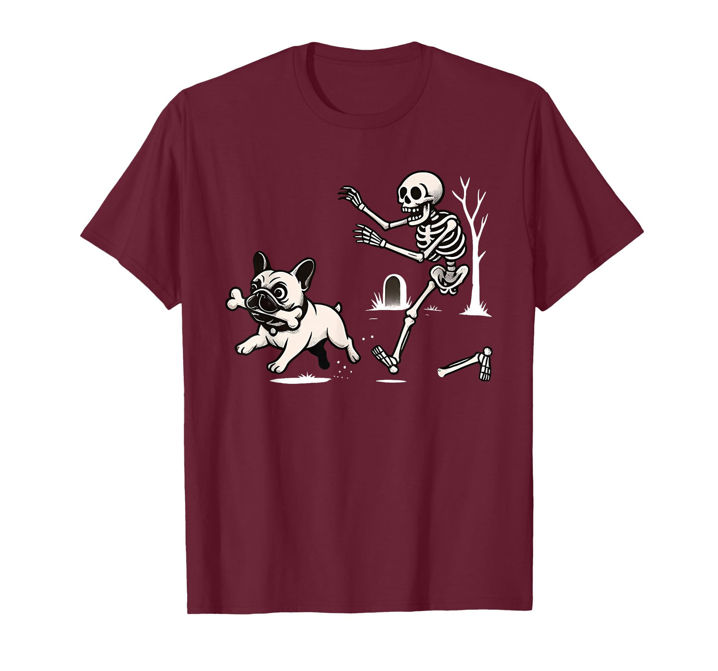 Halloween French Bulldog Skeleton Chasing Dog T-Shirt