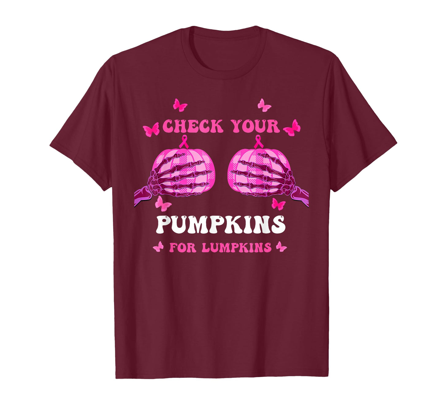 Check Your Pumpkins Breast Cancer Awareness Halloween Women T-Shirt
