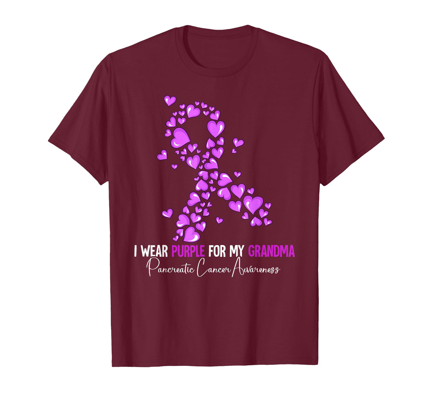 Pancreatic Cancer Awareness Gift I Wear Purple For My Grandma Pancreatic Cancer Awareness Unisex-Adults Cotton Blend T-Shirt Black Small