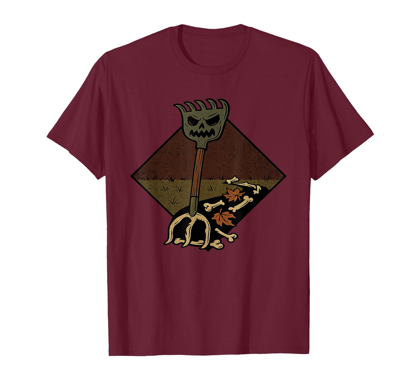 Spooky Skull Rake with Skeleton Leaves T-Shirt