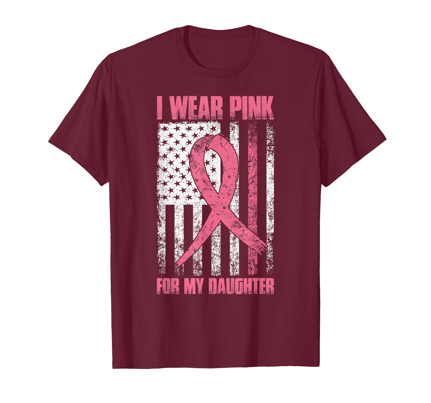I Wear Pink For My Daughter Breast Cancer Awareness USA Flag T-Shirt