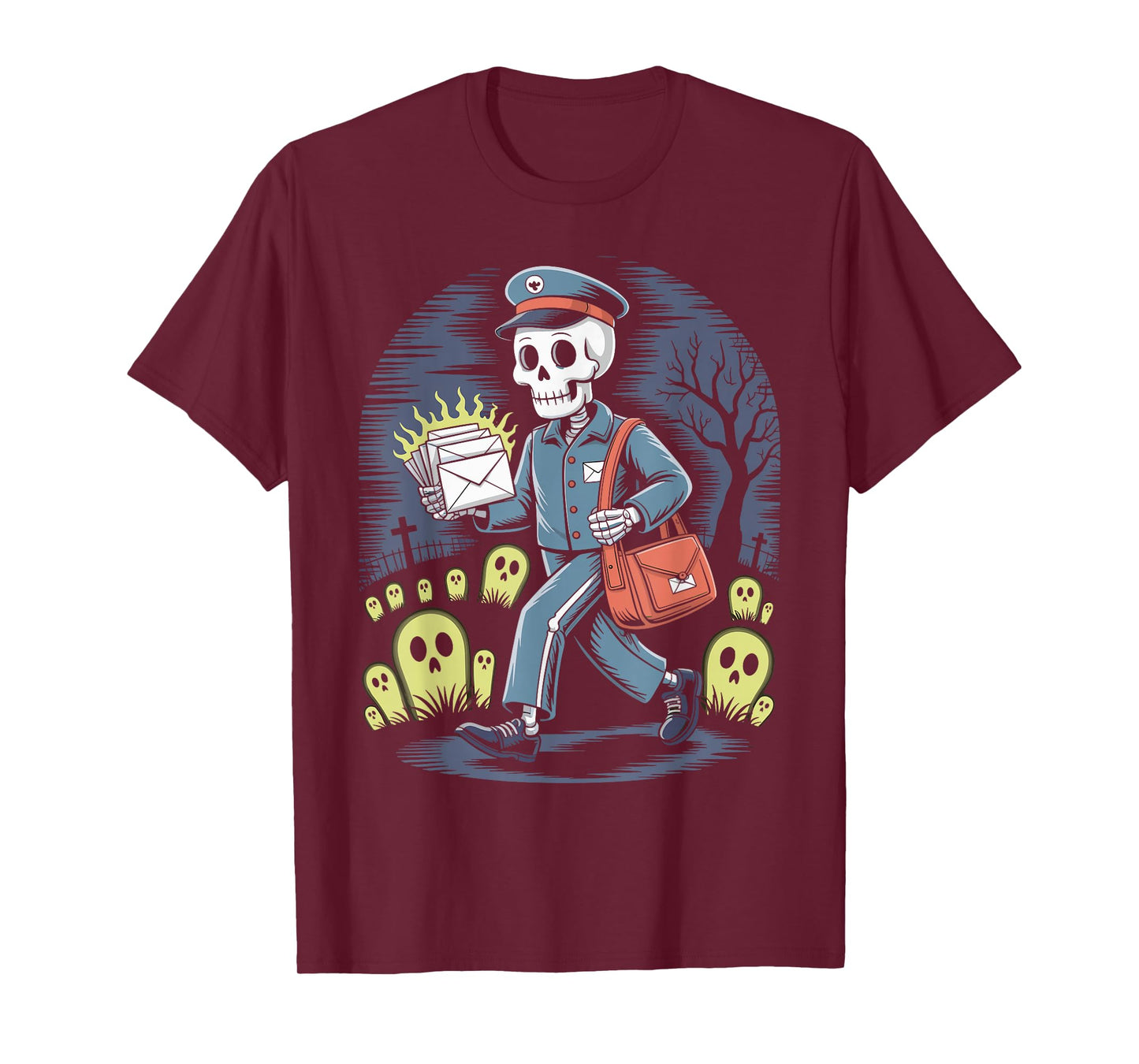 Spooky Skeleton Mailman Delivery Halloween T-Shirt