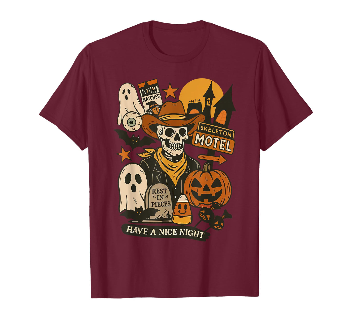 Skeleton Cowboy Halloween Motel Retro Spooky T-Shirt