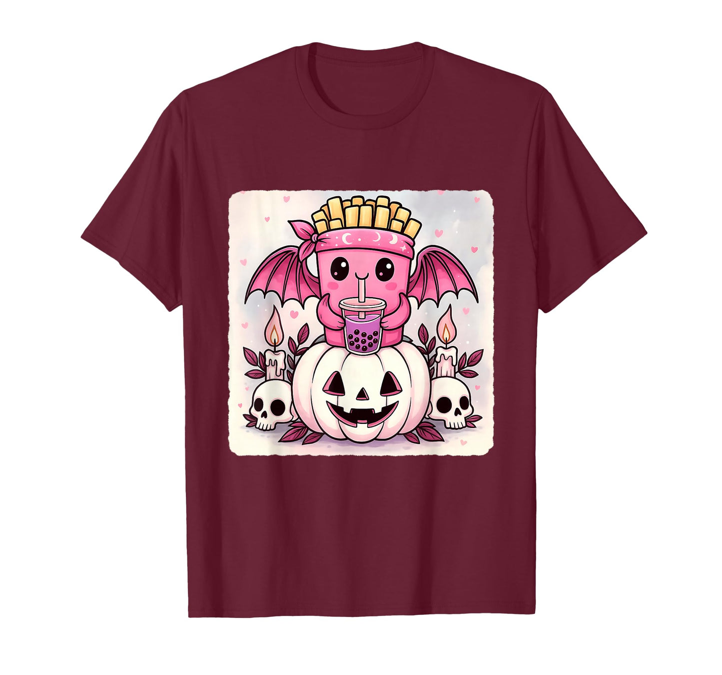 French Fries Bat Kawaii Pastel Goth Creepy Cute Skeleton T-Shirt