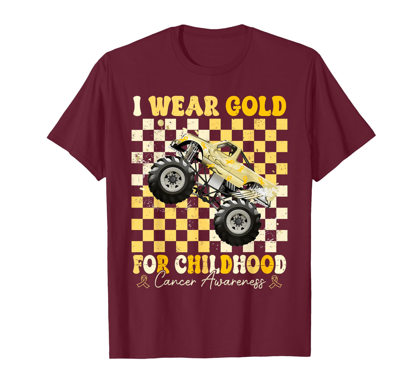 I Wear Gold for Childhood Cancer Awareness Monster Truck Kid T-Shirt