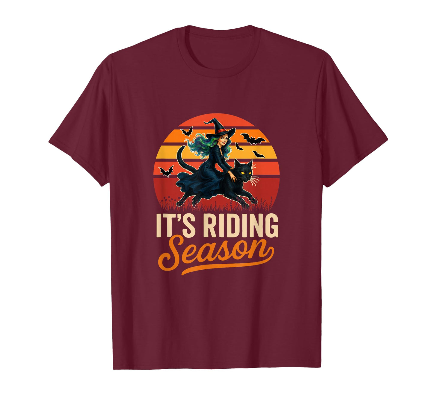 Vintage It's Riding Funny Season Halloween Witch Riding Cat T-Shirt