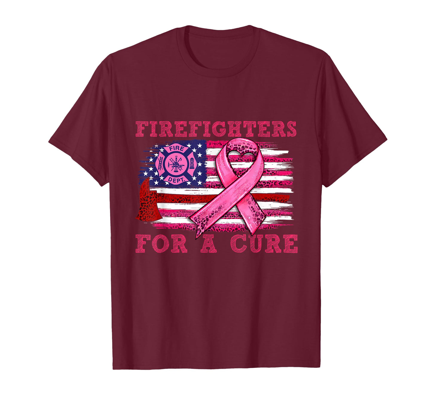 Breast Cancer Awareness Firefighter For a cure American Flag Women Men T-Shirt