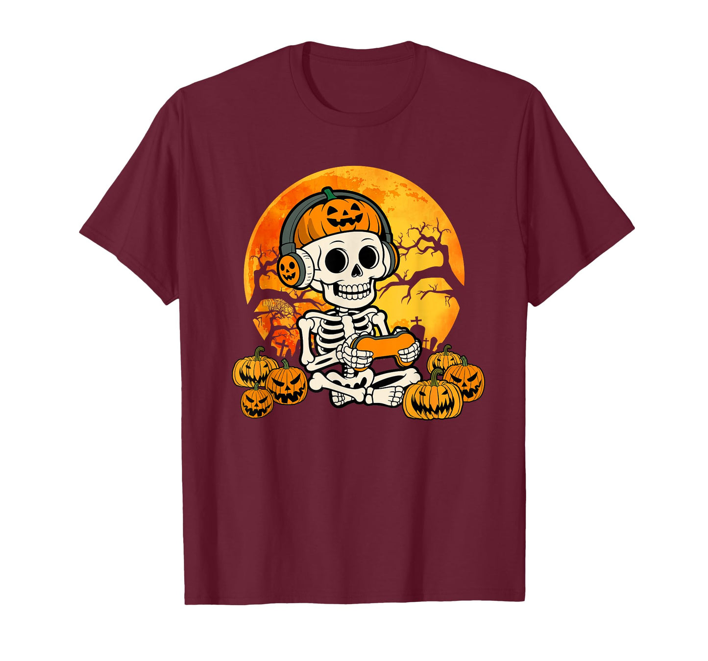 Gamer Spooky Skeleton Gaming Video Games Halloween Boys T-Shirt