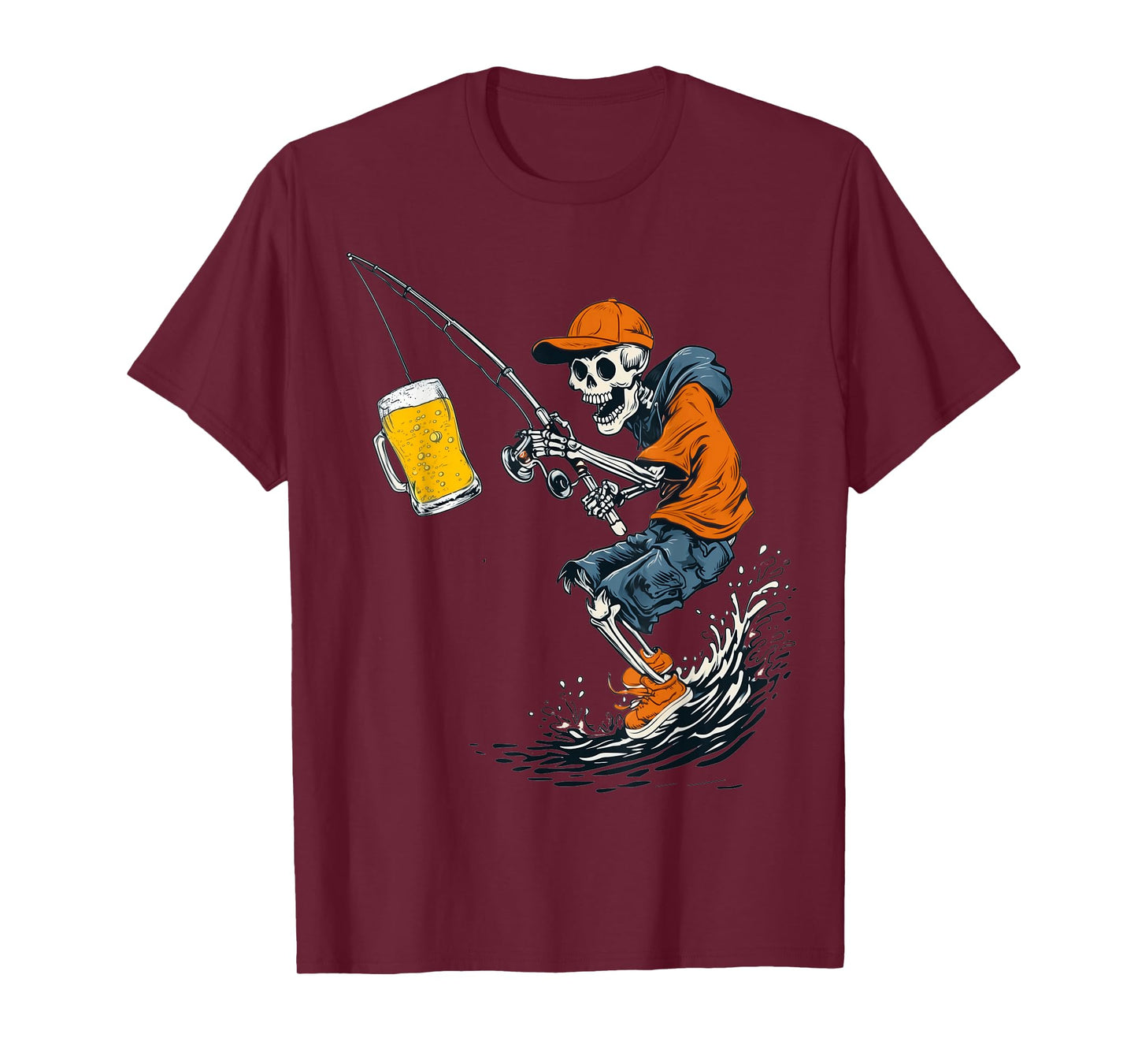 Funny Skeleton Fishing Need Beer Reel Scared Drinking Lover T-Shirt
