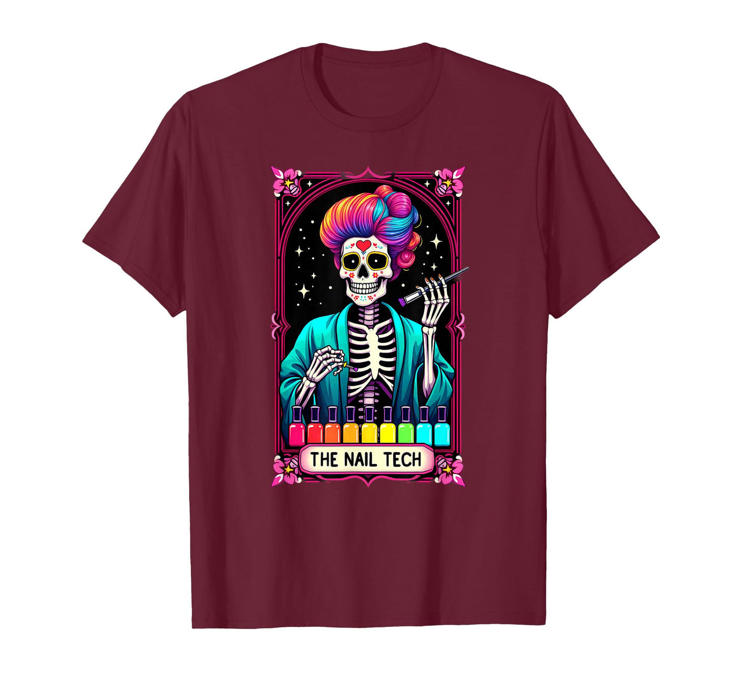 Tarot Card Nail Tech Skeleton Beautician Halloween T-Shirt