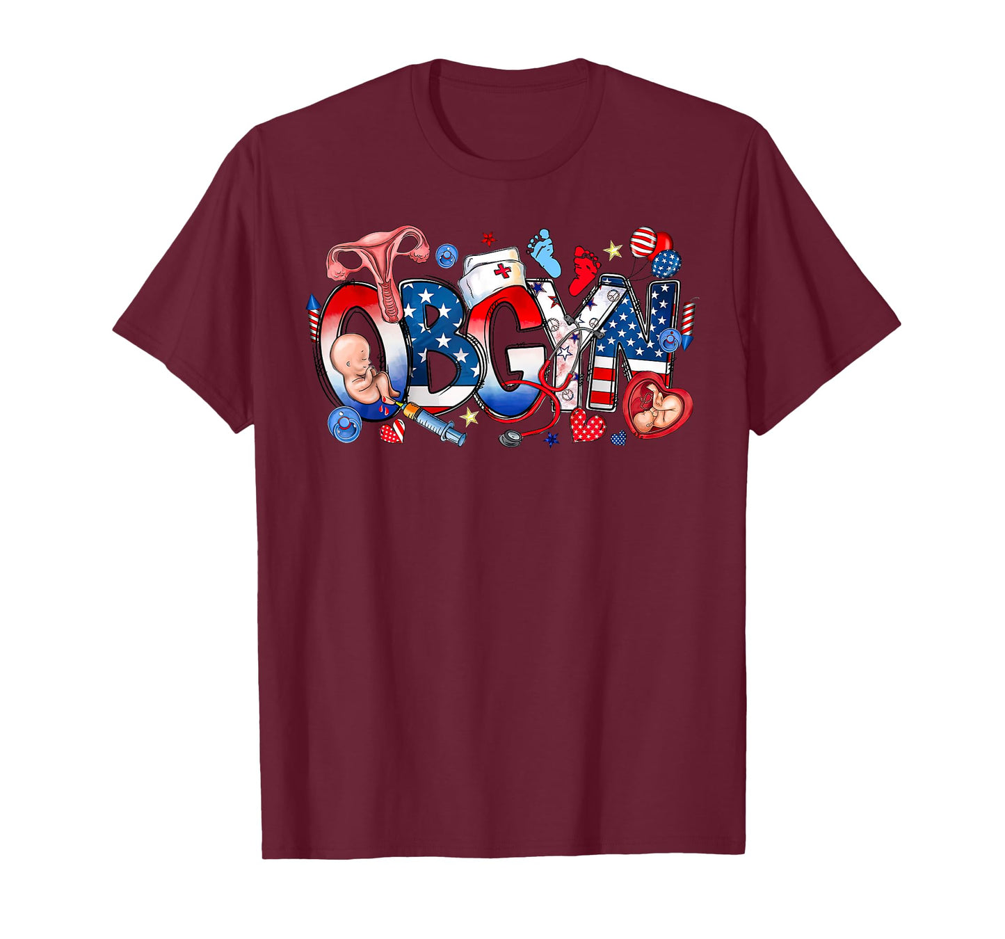 Retro OBGYN Nurse 4th Of July Obstetrician Gynecologist T-Shirt