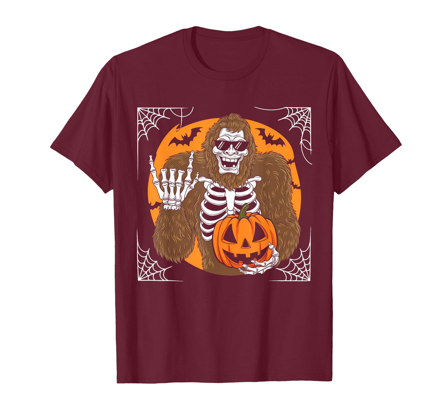 Halloween Spooky Bigfoot Jack O Lantern Skeleton Men Boys T-Shirt