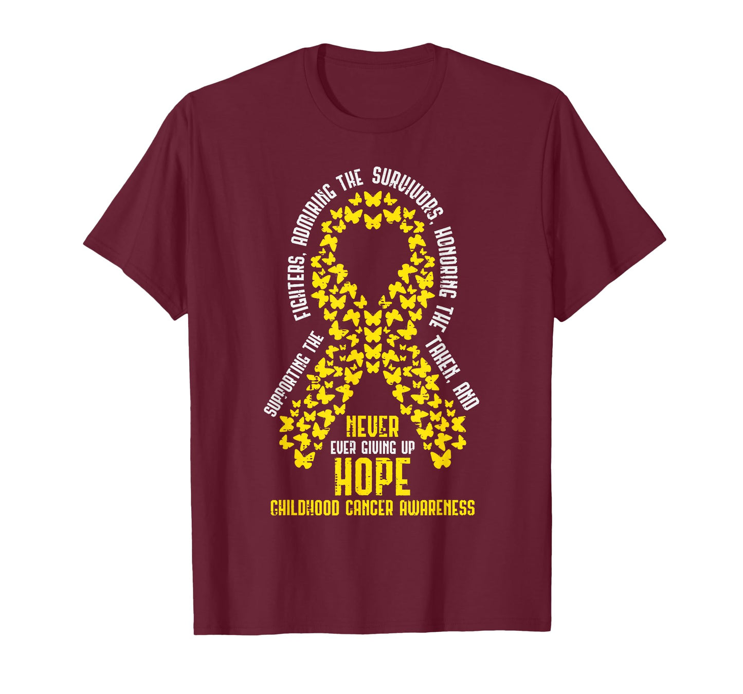 Childhood Cancer Ribbon Never Giving Up Hope Awareness Kids T-Shirt