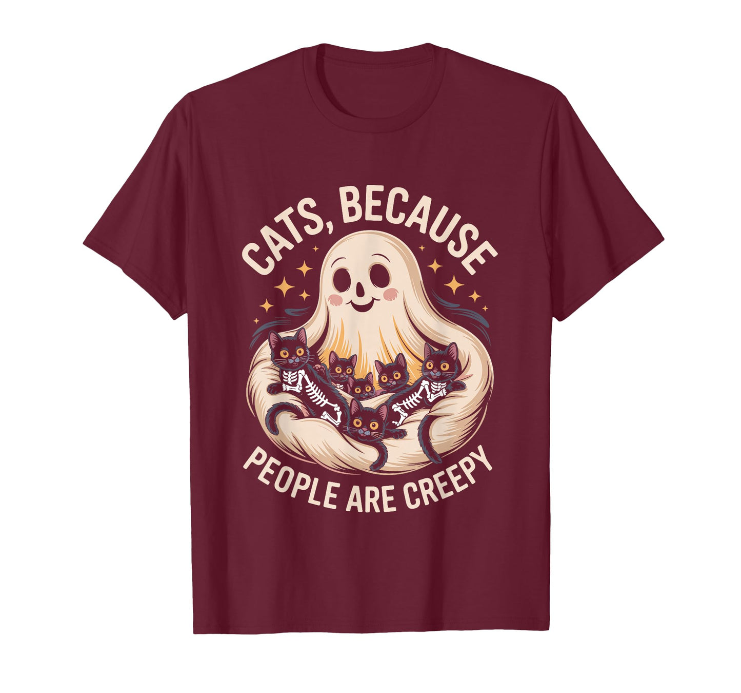Cats Because People are Creepy Halloween Ghost Skeleton Cats T-Shirt