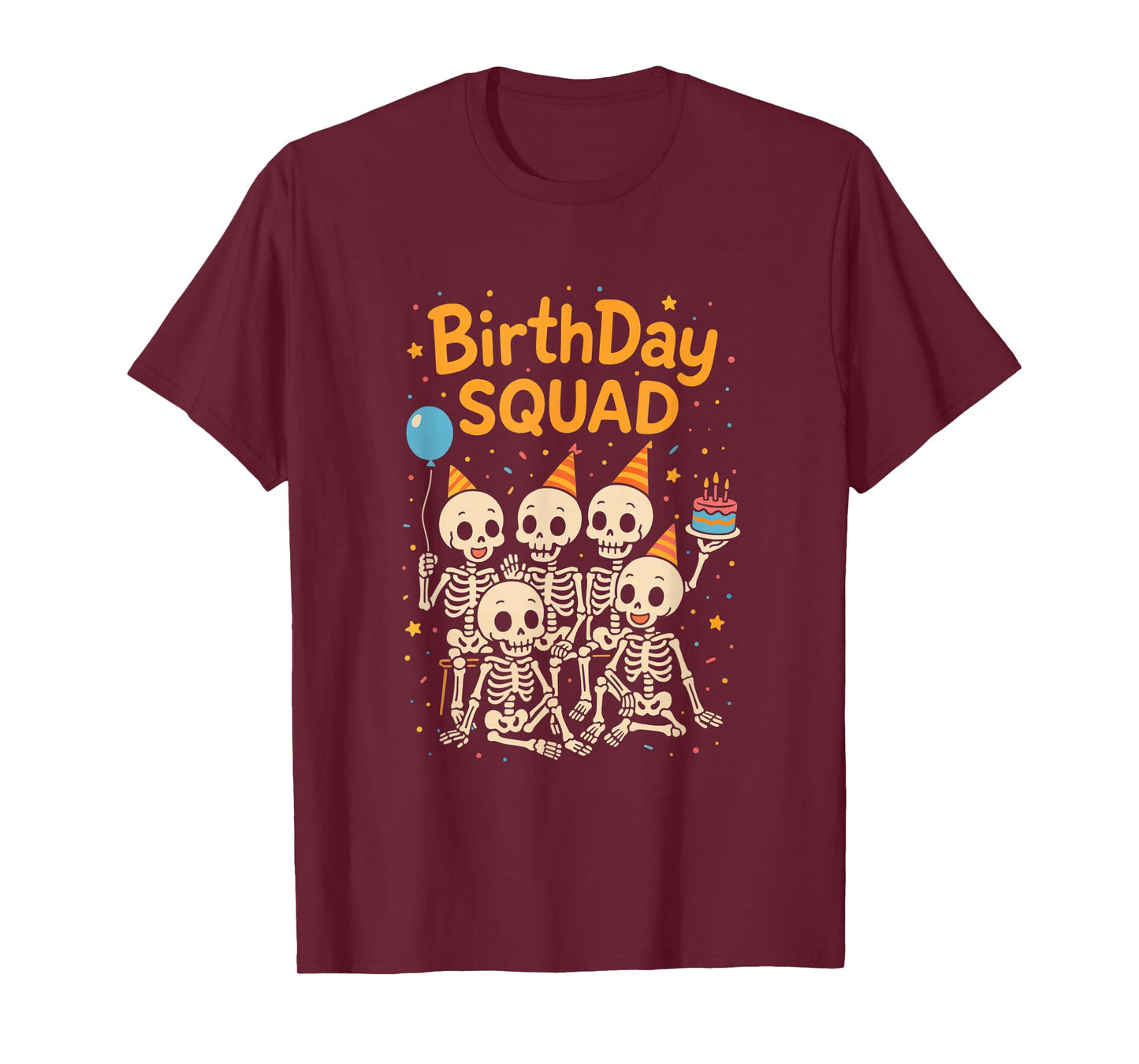 Skeleton Birthday Party Crew Funny Confetti Friends Matching T-Shirt
