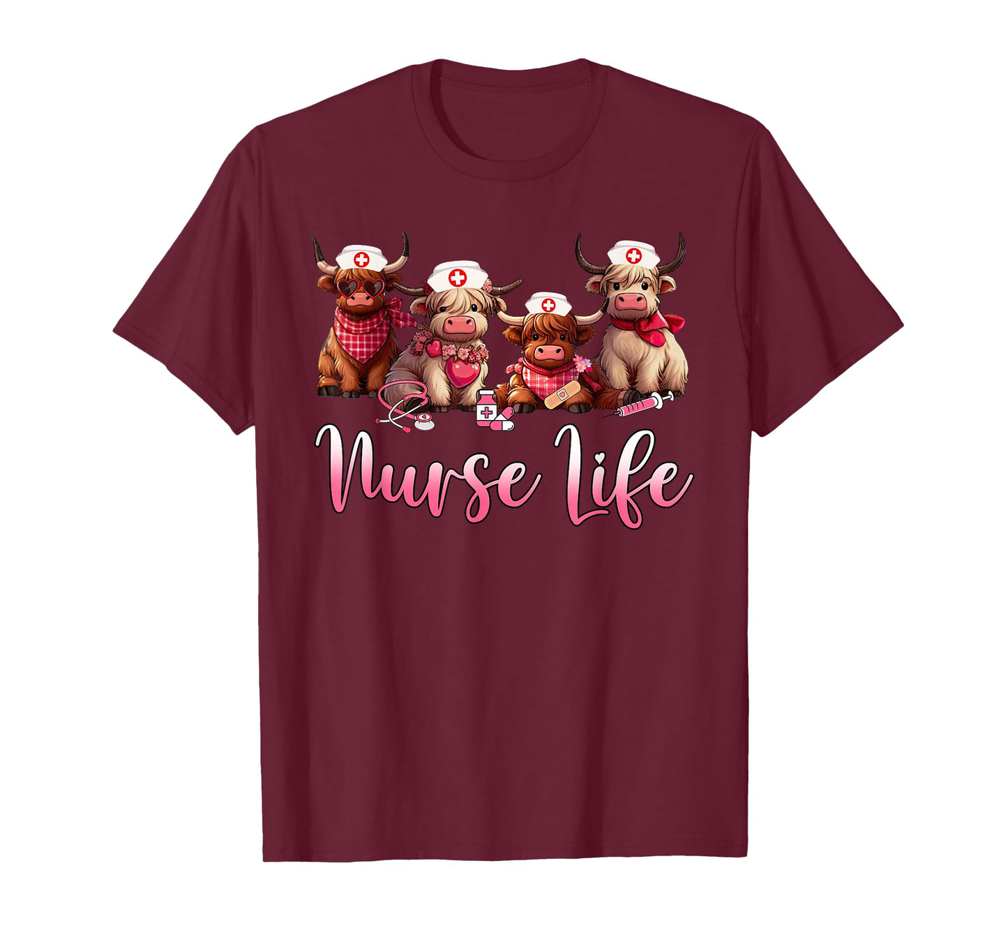 Cute Highland Cow Nurse Life Nursing Farm Animal Lover T-Shirt
