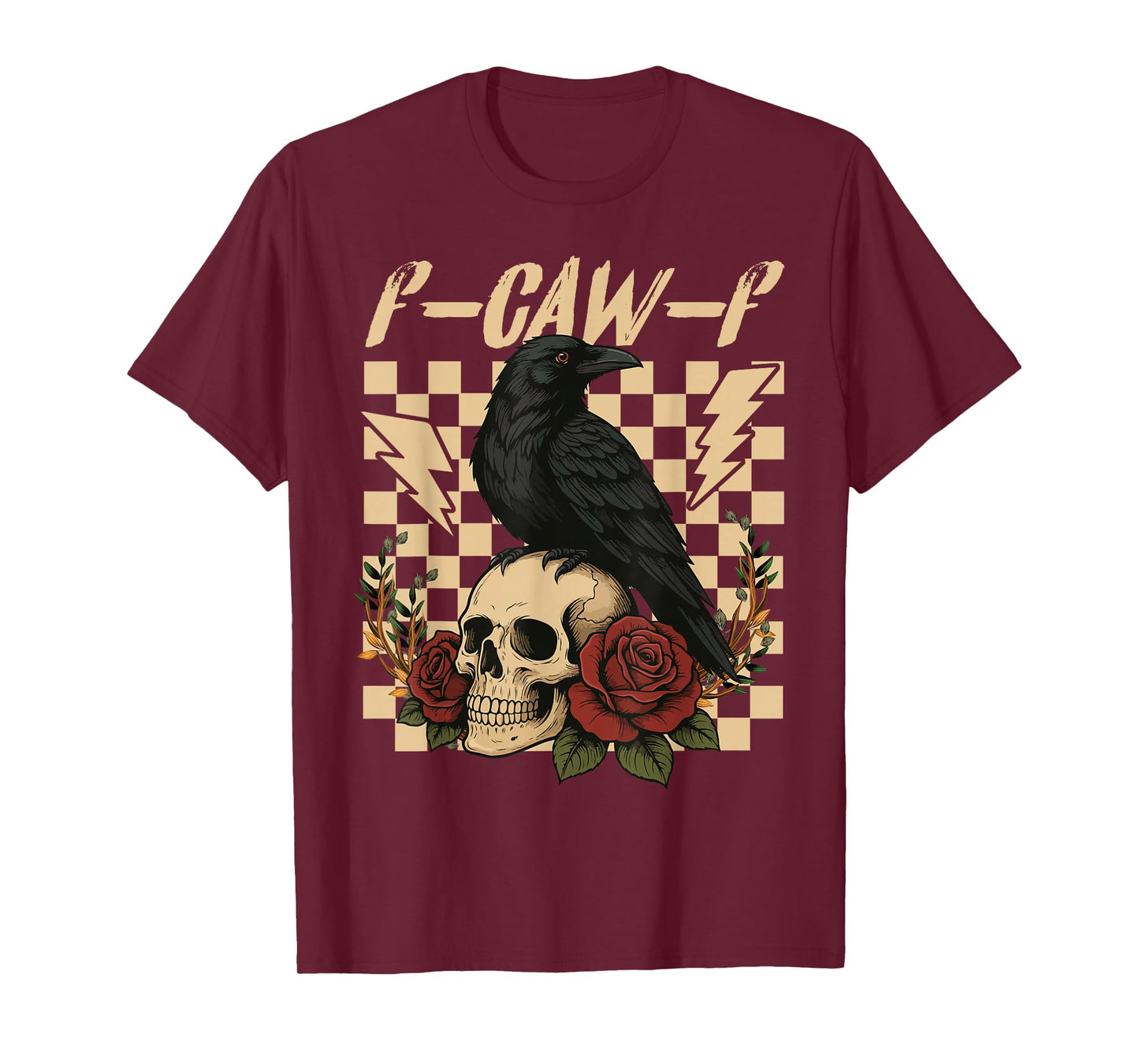 Halloween F Caw F Black Raven Bird F-Caw-F Crow Checkered T-Shirt