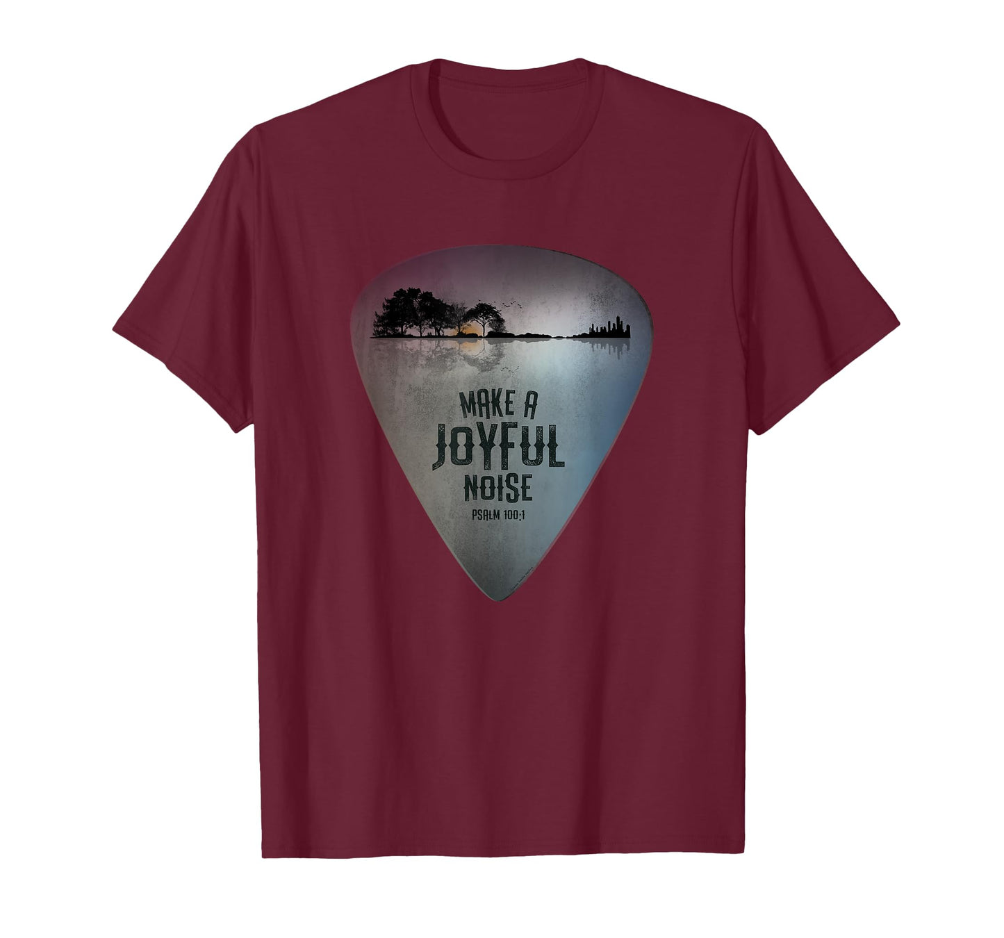 Guitar Lake Reflections Make a Joyful Noise Bible Verse T-Shirt