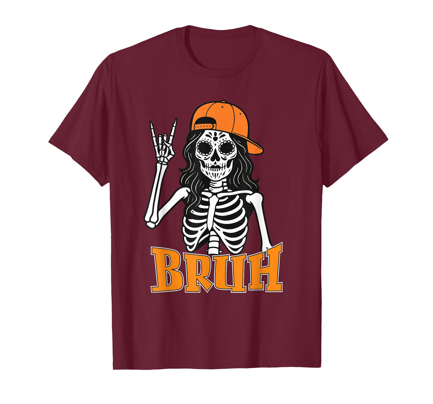 Cool Bruh Skeleton Rock On Halloween Women Boys Girls T-Shirt