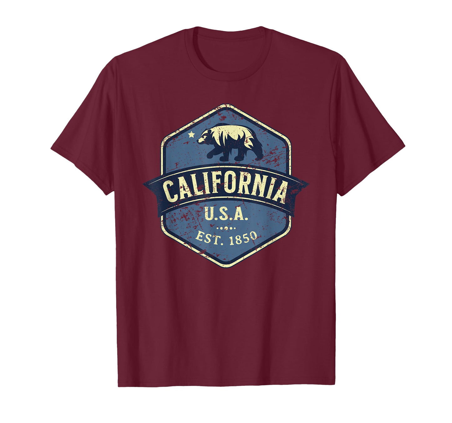 Vintage Style Distressed California with Bear Design T-Shirt