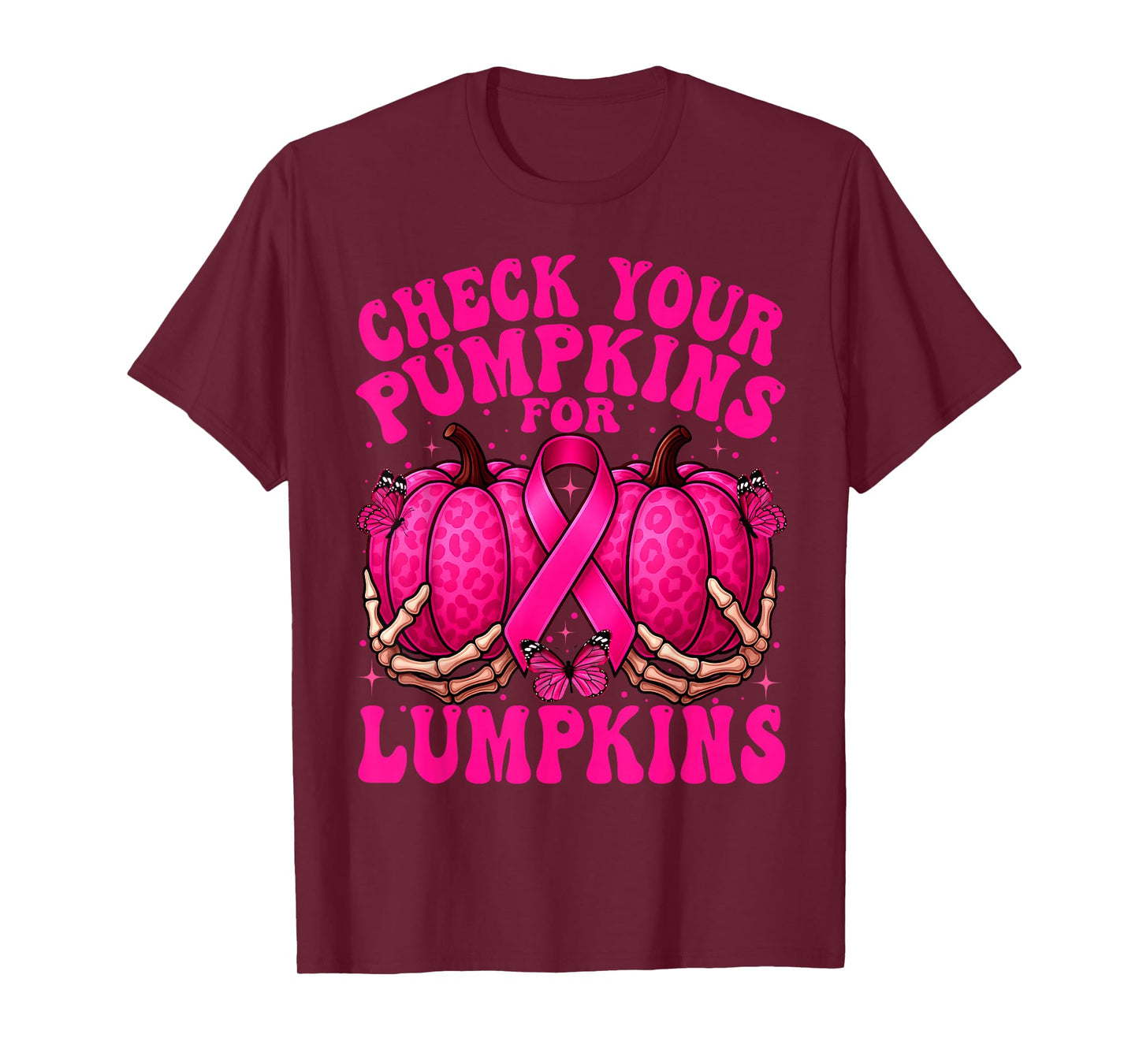 Check Your Pumpkins Breast Cancer Awareness Halloween Women T-Shirt