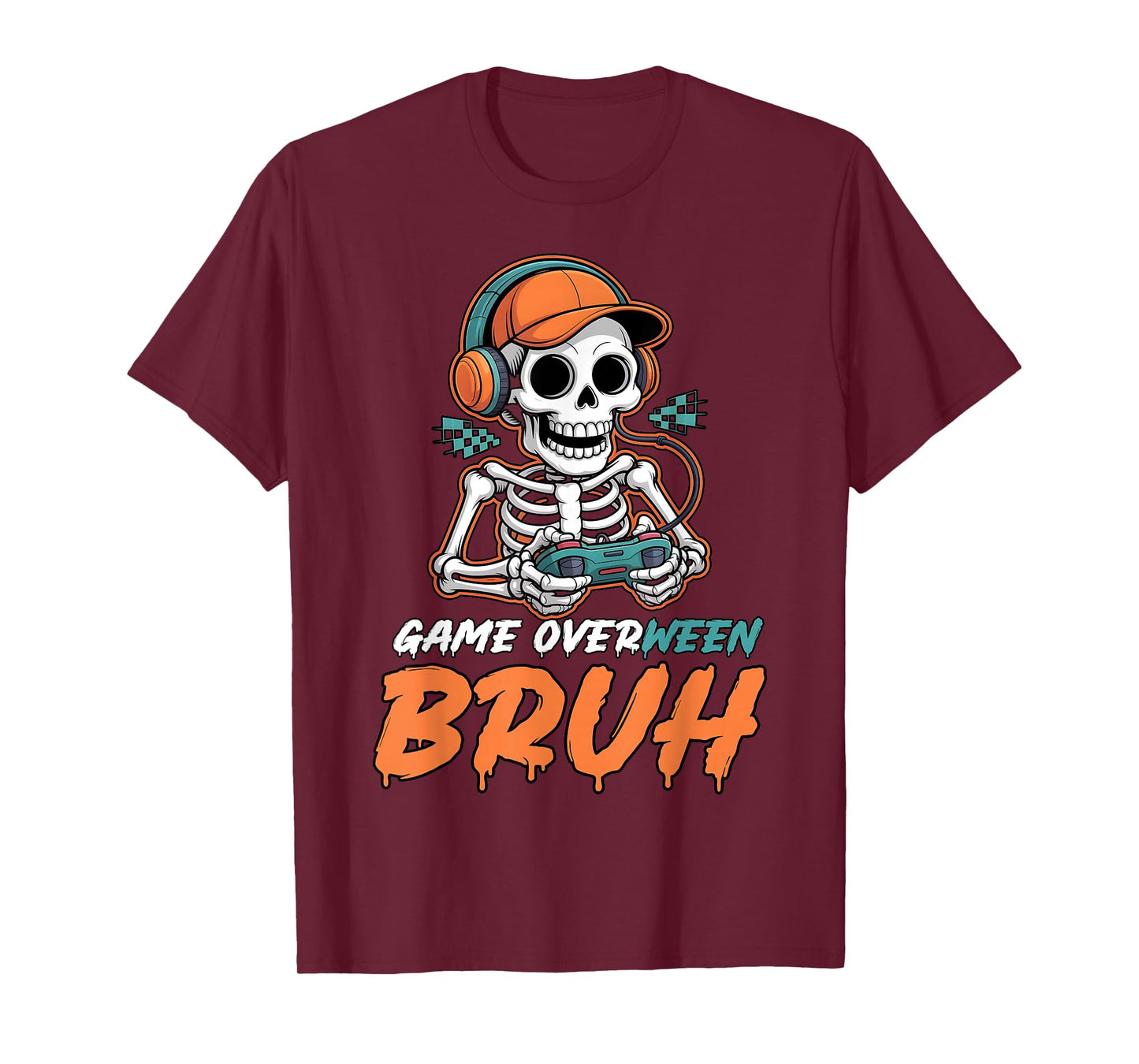 Halloween Skeleton Gamer Game Overween Bruh Boys Men T-Shirt