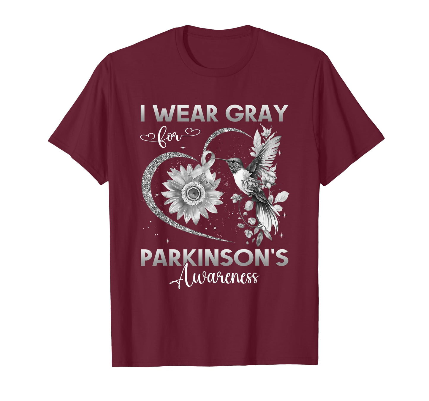 I Wear Gray For Parkinson's Awareness Hummingbird Sunflower T-Shirt