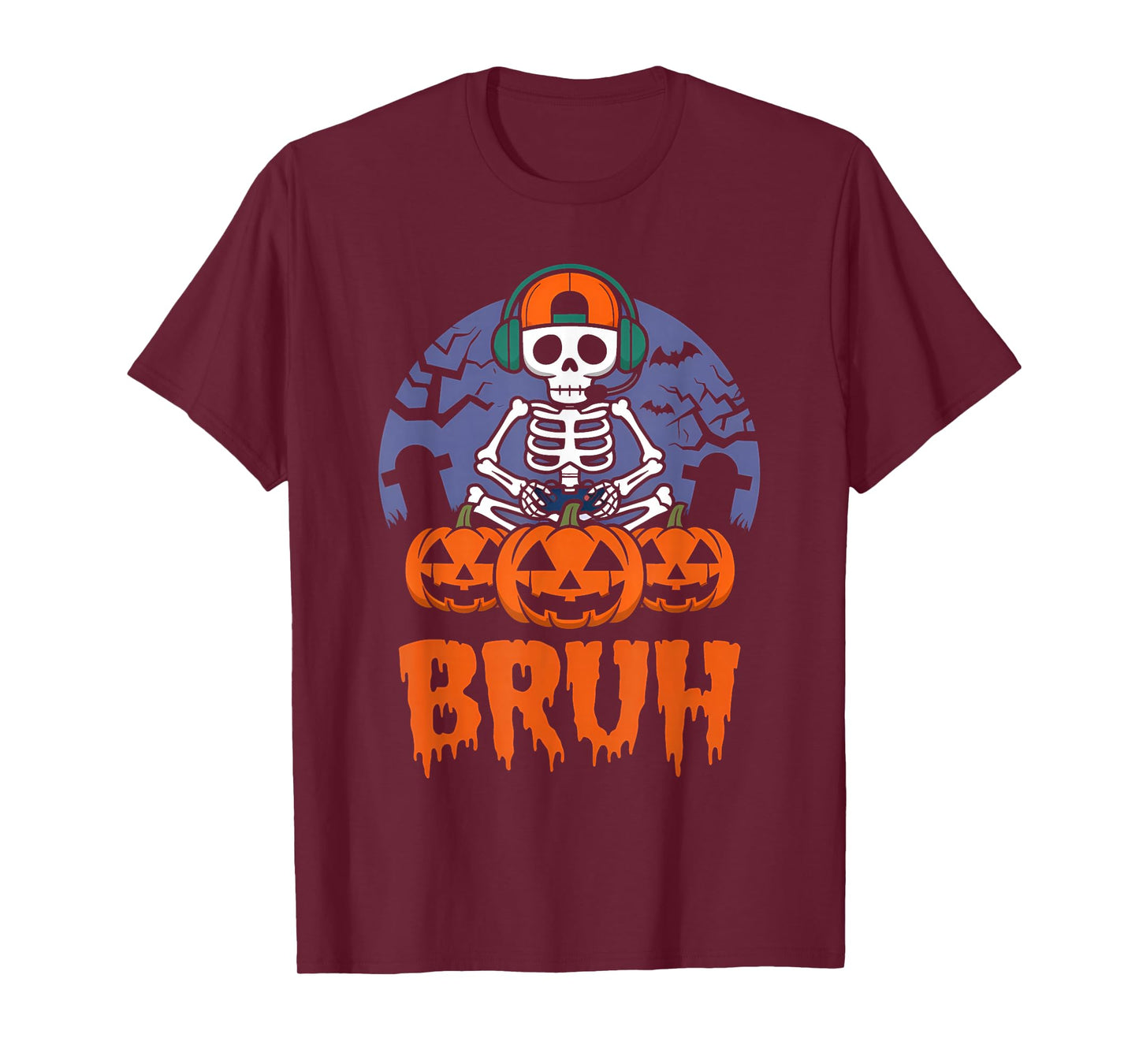 Halloween Skeleton Video Gaming Gamer Youths Teens Men Boys T-Shirt