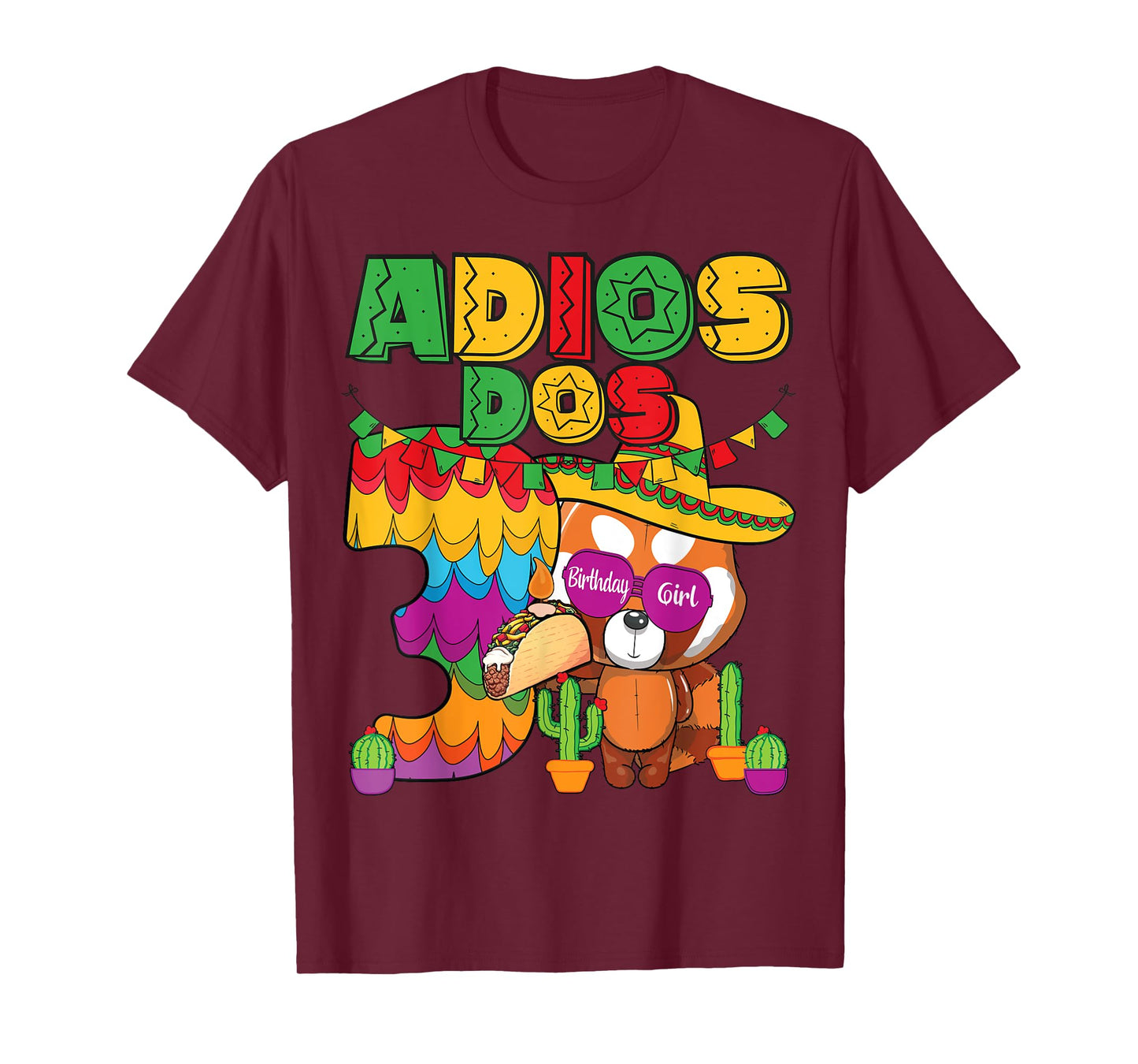 Adios Dos 3 Year Old Girls Birthday Mexican Fiesta Theme T-Shirt