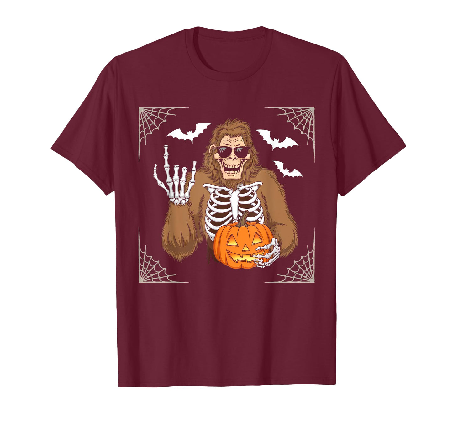 Spooky Bigfoot Jack O Lantern Skeleton Halloween Youths Men T-Shirt