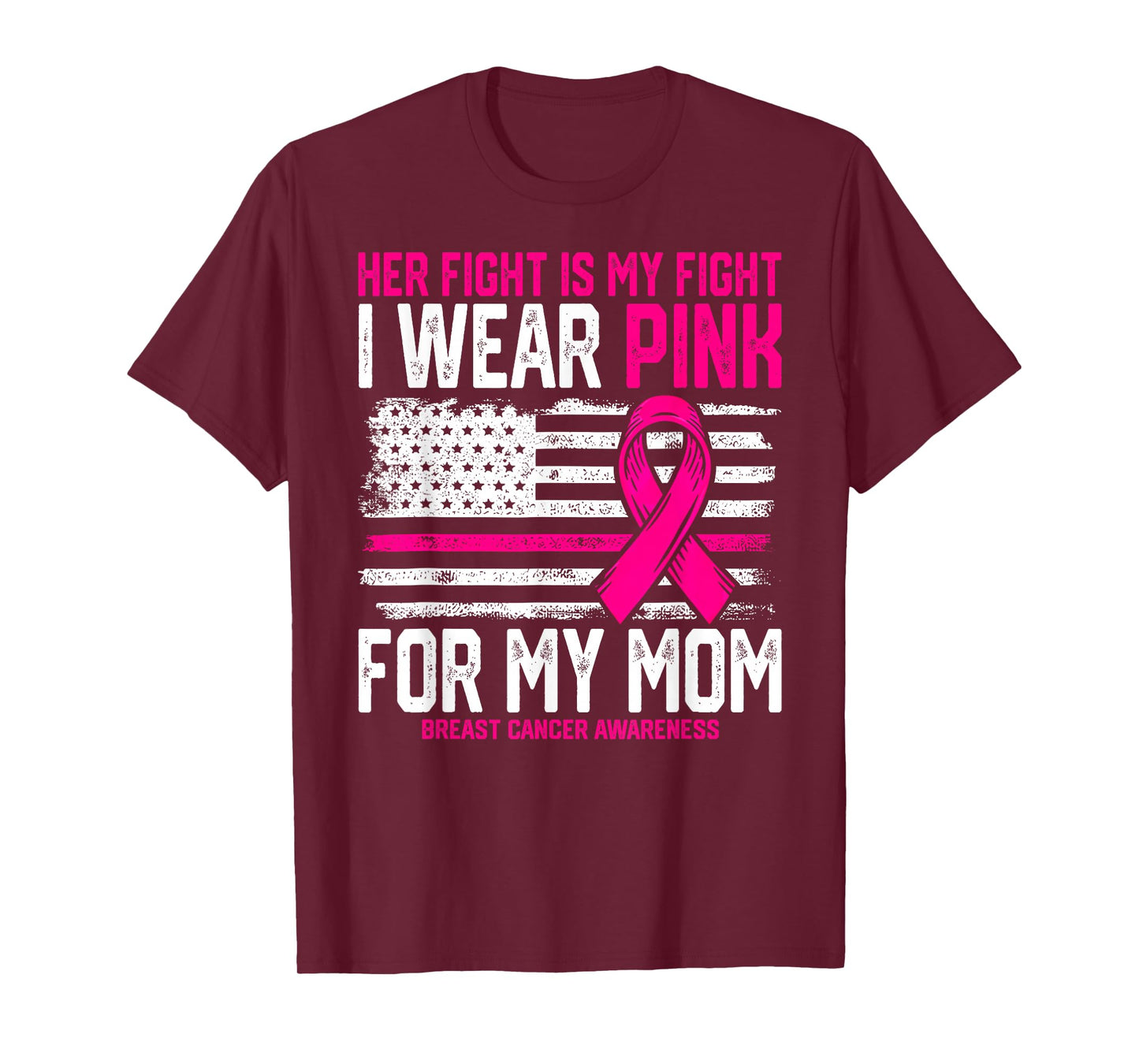 I Wear Pink for My Mom Breast Cancer Awareness USA Flag T-Shirt