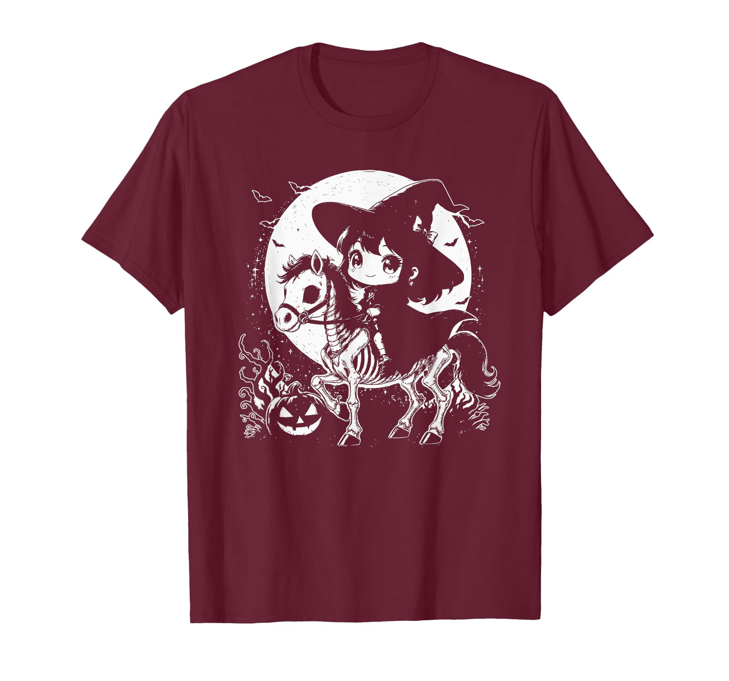 Girls Halloween Cute Witch Horse Skeleton Animal Graphic T-Shirt