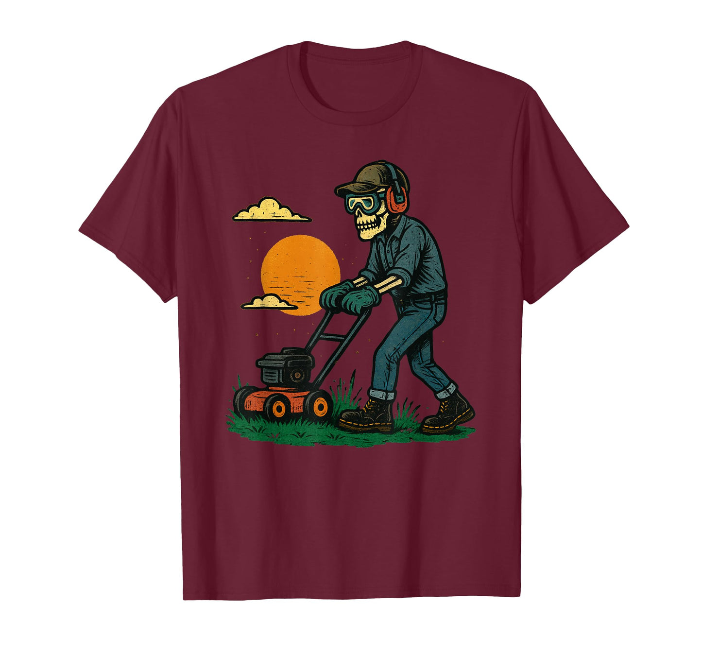 Vintage Halloween Skeleton Lawn Mower Funny Spooky Costume T-Shirt