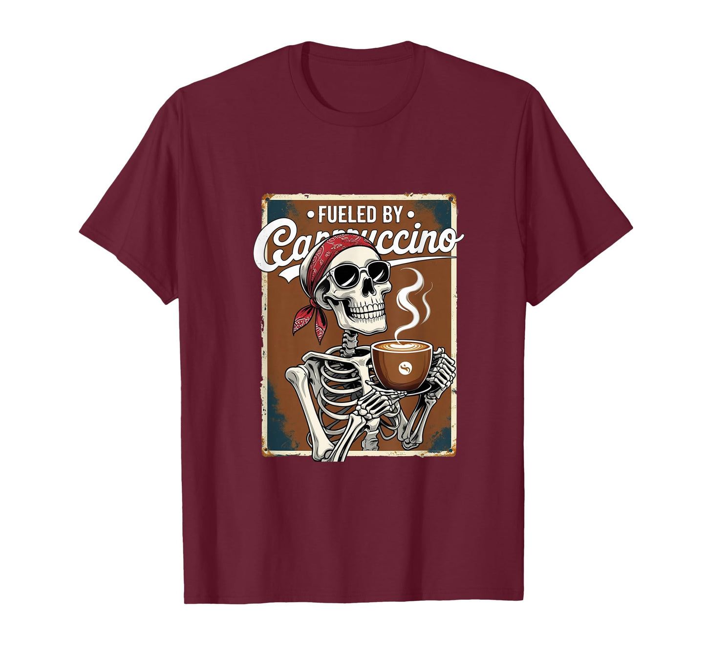 Playful Vintage Skeleton Fueled by Cappuccino Retro Design T-Shirt