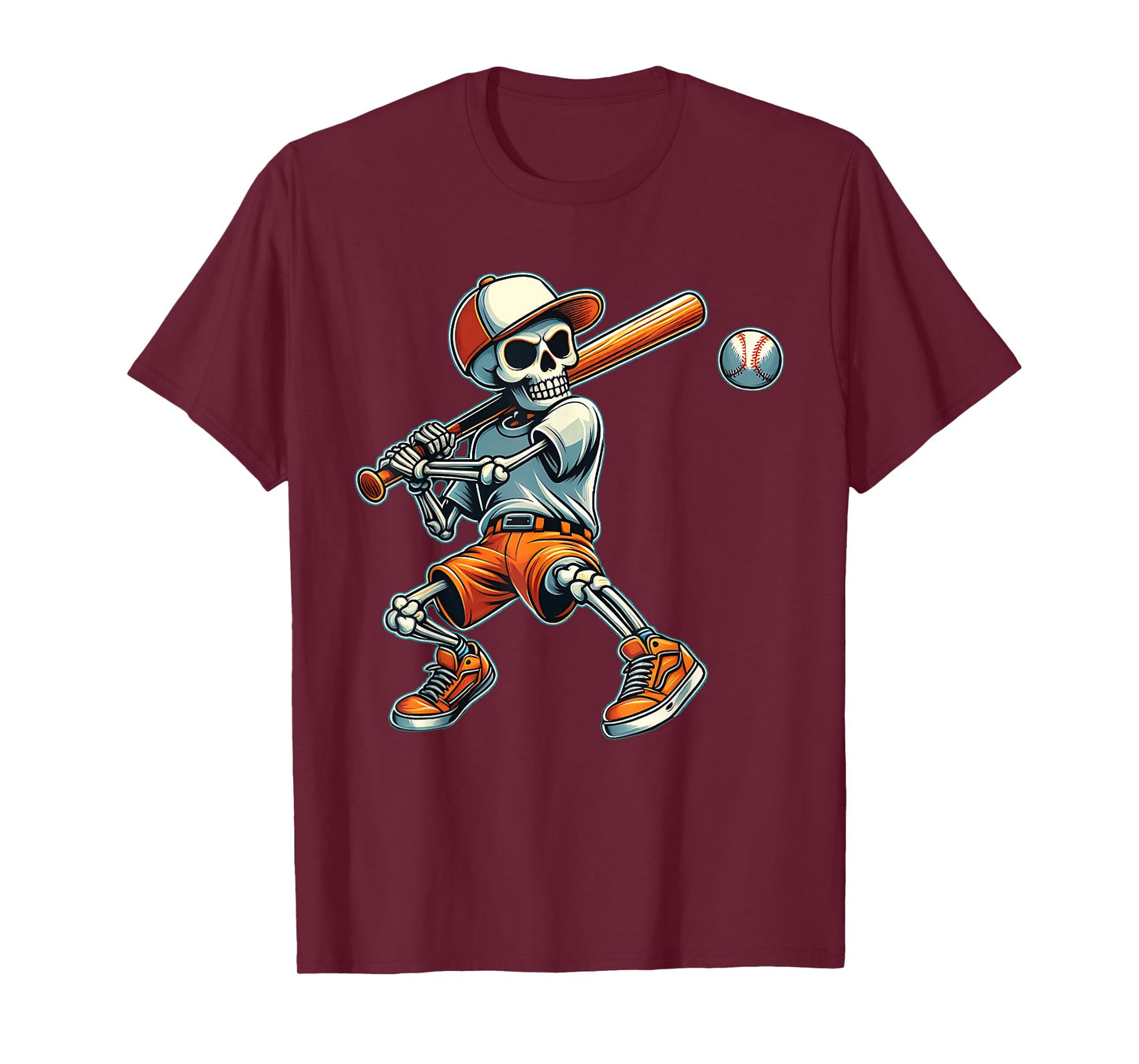 Funny Skeleton Batting Baseball Halloween Boys Men Kids Tees T-Shirt